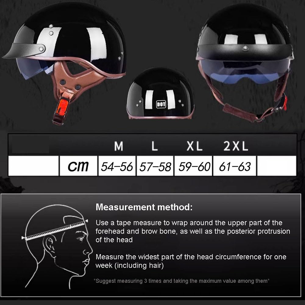 Bols Demi-Casque Jet Vintage Rétro ECE Homologué Casque Ouvert De Moto pour Hommes Et Femmes Casquette Unisexe pour Vélo Scooter ATV UTV Skateboard Black M~XXL