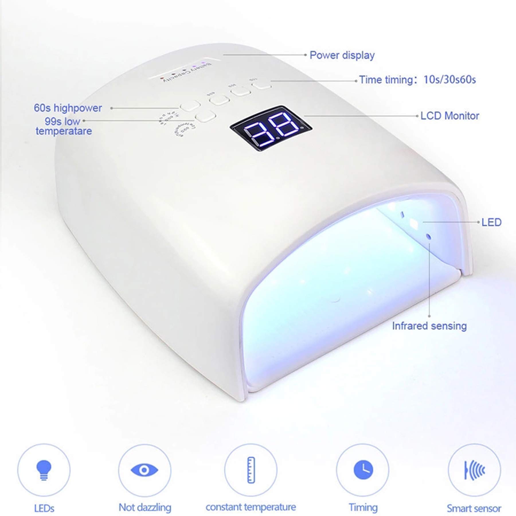 Essiccatore per lampada per unghie in gel ricaricabile da 48 W - Batteria da 7800 mAh Portatile Cordless 5 Timer Impostazione Lampada per fotopolimerizzazione a LED UV per gel e smalto normale per s