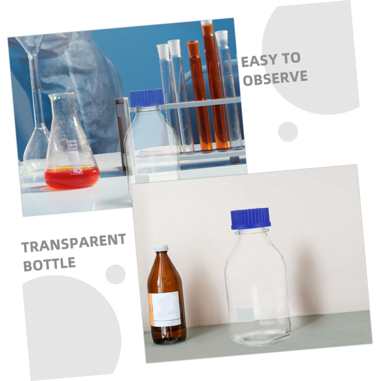 Cabilock 2pièces Fleurs Liquides Flacon de Laboratoire Verre Gradué avec Bouchon Hermétique pour Échantillons de Produits Chimiques et Usages Laboratoire