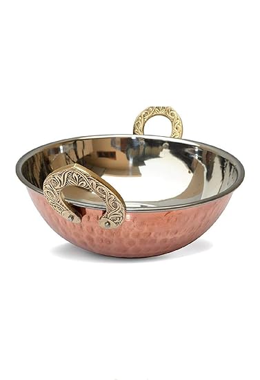 BONA Fide Copper Steel Serving Bowl for Serving Dishes, Snacks Home Restaurant 7 inches Copper Bowl 500 ml Serving Bowl kadai Bowl