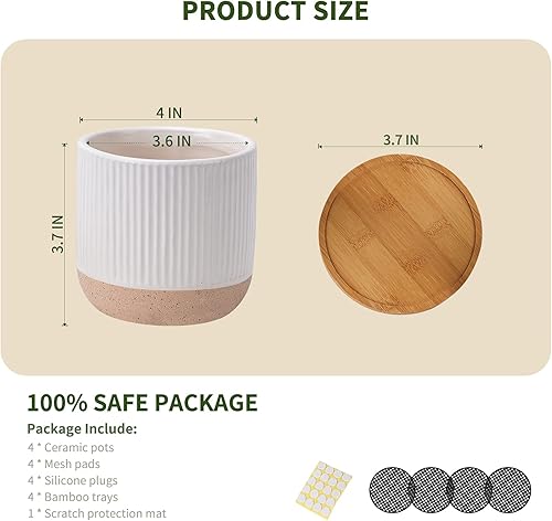 Miniatura 3 de AOMRYOM Macetas pequeñas de cerámica de 4 pulgadas con orificio de drenaje y platillo, maceta moderna para suculentas, plantas de interior, cactus,