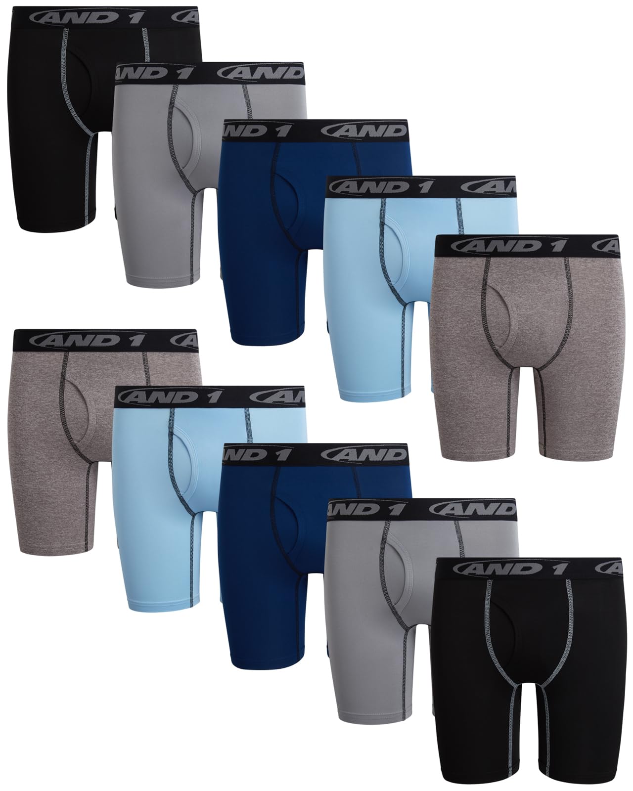 AND1 Boys Boxer Briefs - 10 Pack Performance Long Leg Boys Underwear Boxers with Functional Fly Pouch 6