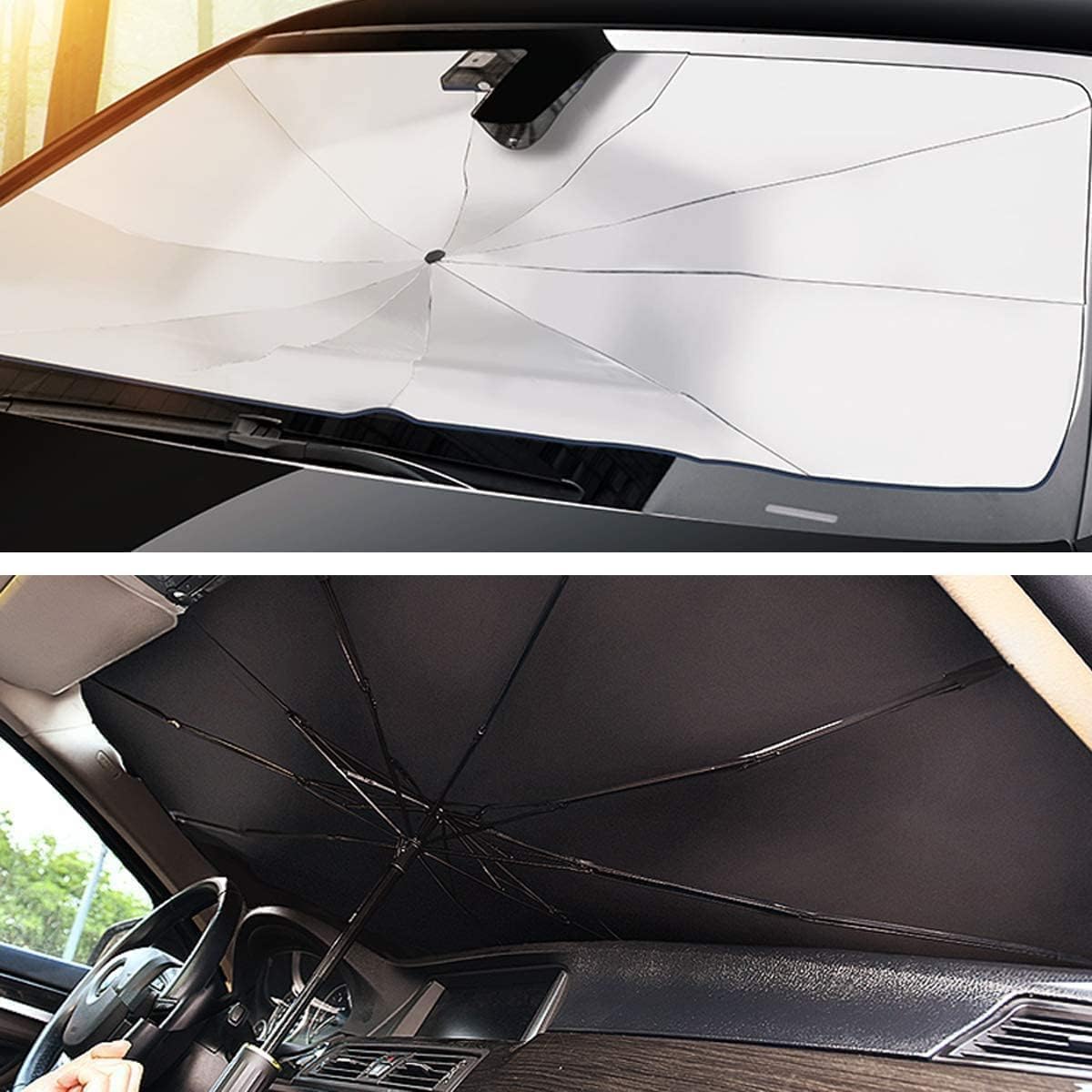 QIMIT Polyester, Nylon Foldable Car Windshield Umbrella, Car Windshield Sun Shade Umbrella for Front Windows, UV Rays and Heat Sun Visor Protector Windshield Suitable for Various Car Models (Black) 4