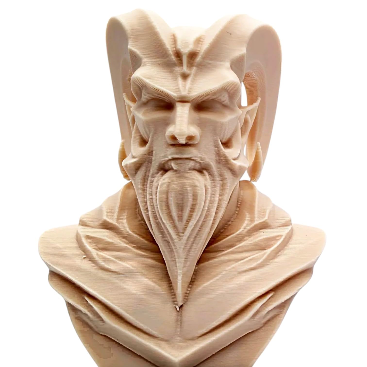 Stone Carved Devil Bust Figurine – Gothic Demon Head Statue with Horns and Beard for Shelf or Desk Display – 3D Printed in Canada