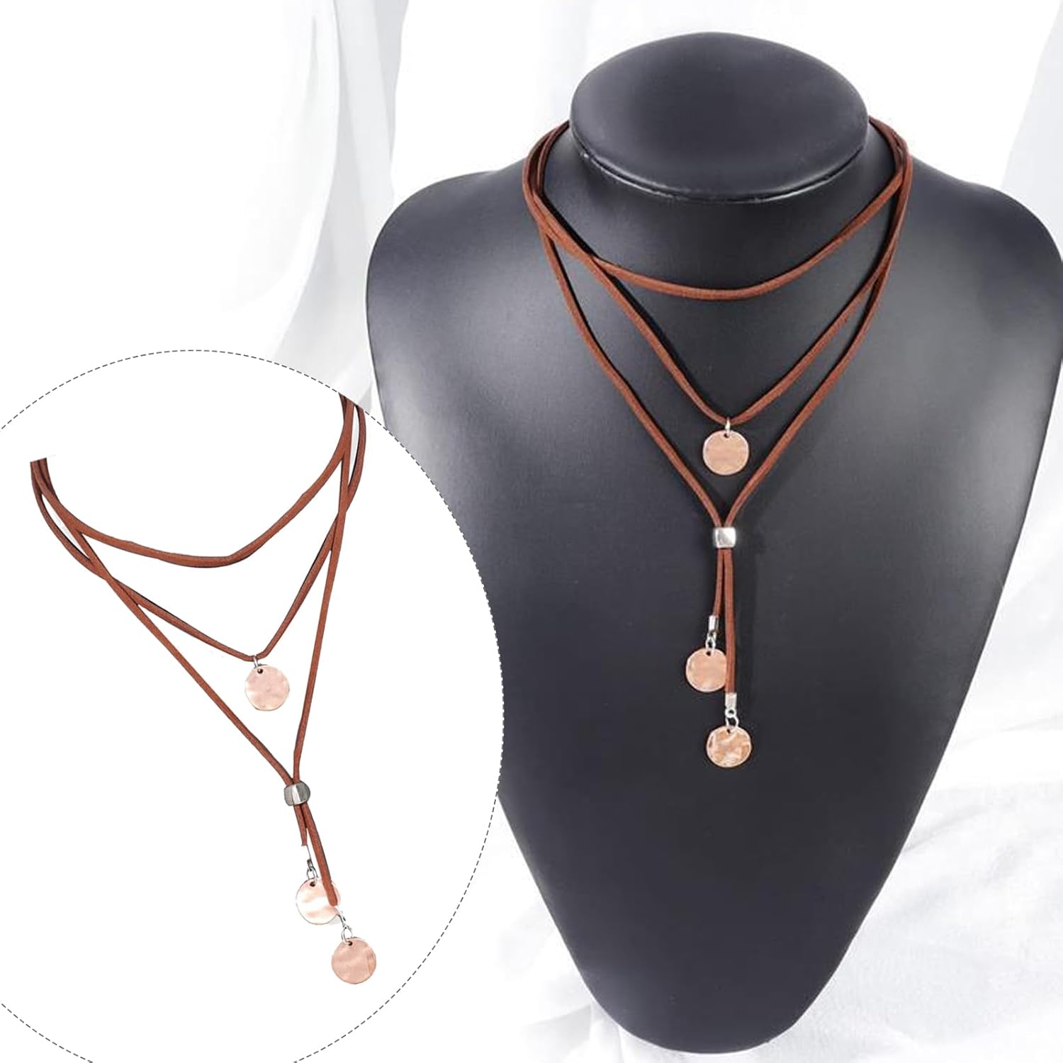 EVKILKJS 3 Pcs Western Jewelry for Women Bohemian Set, Boho Vintage Choker Necklace Natural Stone Earrings Faux Leather Layered Bracelet, Jewelry Sets for Women Gift - Image 4