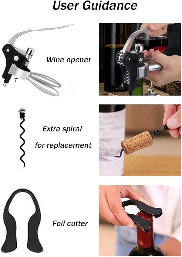 Wine Opener Set,Wine Bottle Opener Including Foil Cutter, Bottle Stopper Pourer and Extra Spiral,Wine Corkscrew Set,Gift box Opener Kit. by Cooko - Used condition - Image 3
