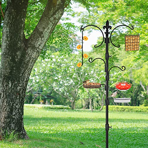 Feed Garden Multi Bird Feeding Station Kit Wild Bird Feeder Pole, 93 Inch Premium Feeder Hanging Kit With Bird Bath, Mesh Tray, Metal Suet And Fruit Hook, 5 Prong Base #TOP5