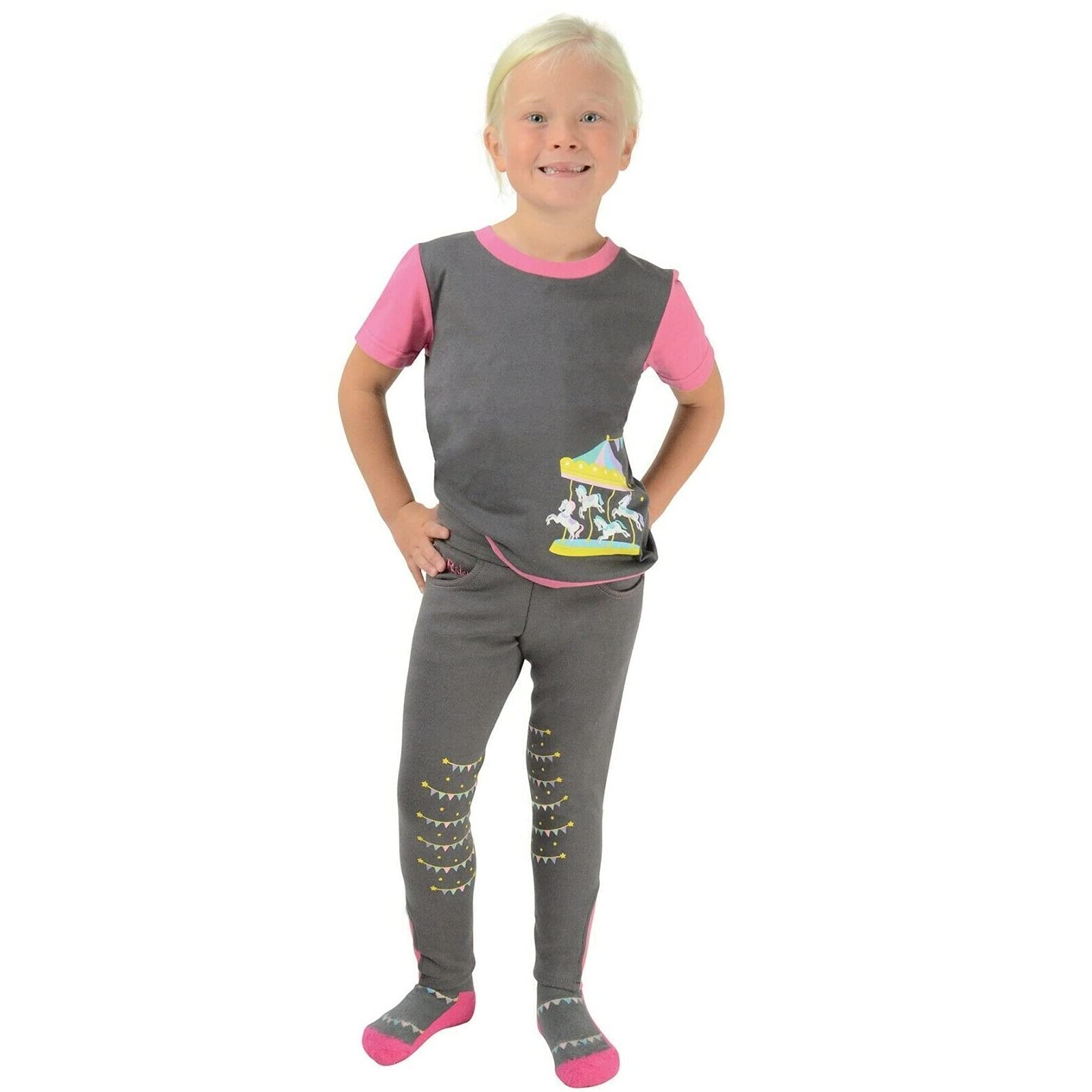 Little Rider Childrens/Kids Merry Go Round Jodhpurs (7-8 Years) (Gray/Pink)