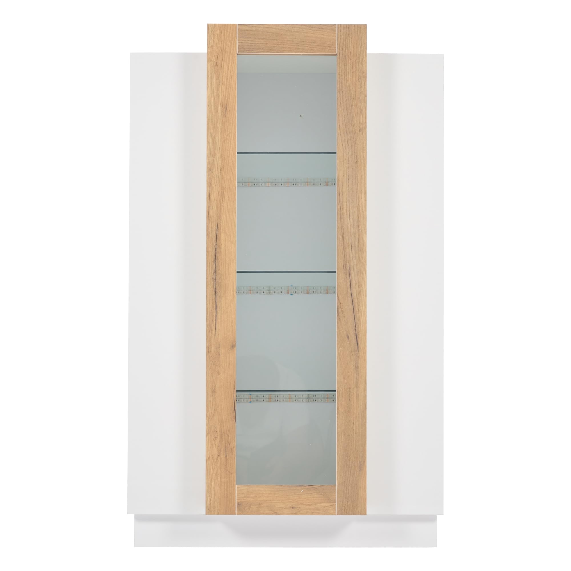 74 x 40 x 120 cm, armario de salón con 3 puertas, puertas transparentes, vitrina brillante con LED, estantería con estantes de cristal y cajón, vitrina de pie con una altura de 120 cm