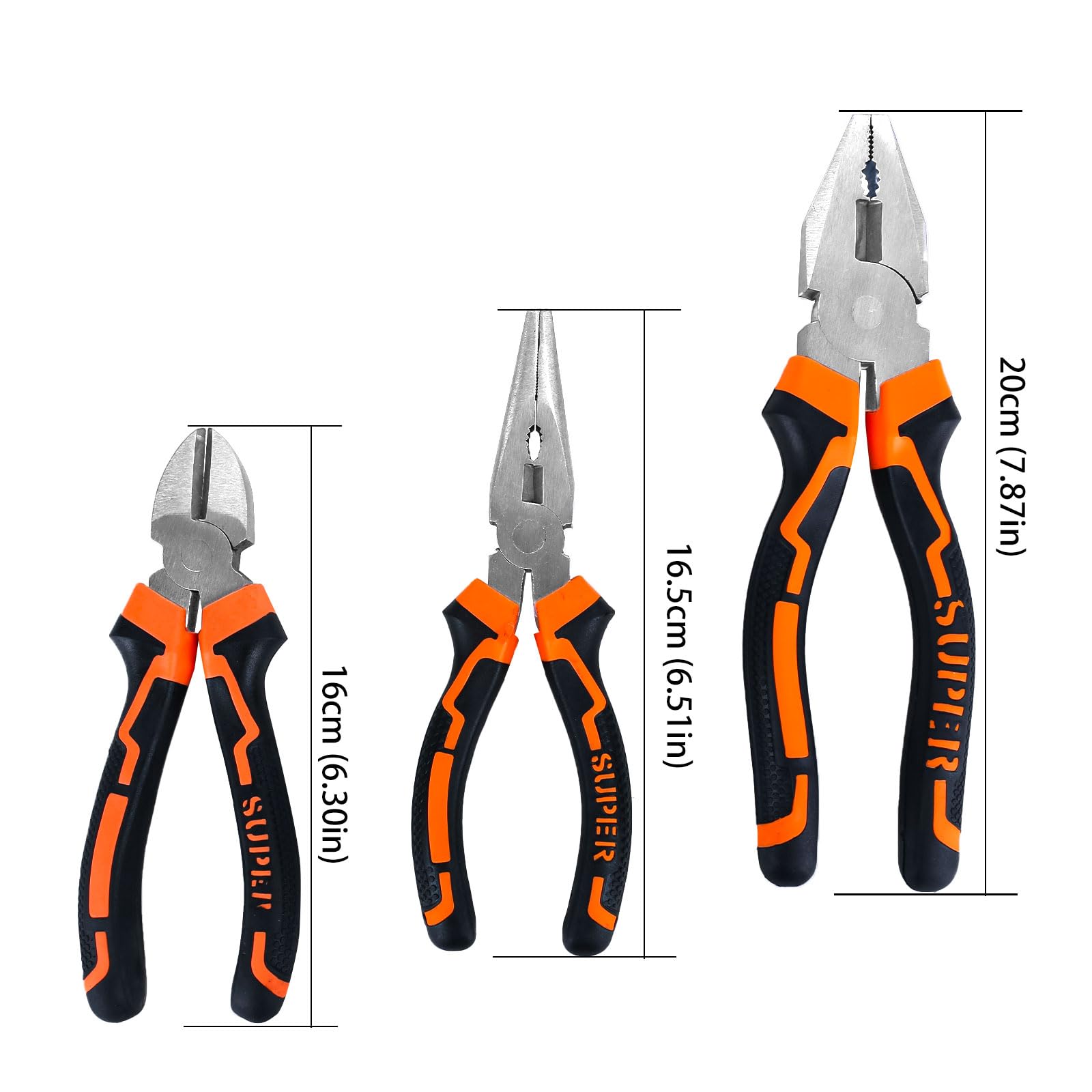 Set di 3 pinze: tronchese laterale, gioielli, elettricista, combinazione, naso ad ago, elettrici, pinze da taglio laterali per riparazioni professionali fai-da-te