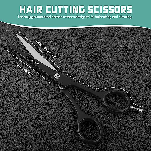 B-Fokus Professional Hair Scissors, 6.5 Inches Black German Stainless Steel Hair Cutting Scissors, Barber Scissors With Beautiful Case For Safety And Carry For Travel, Hair Shears For Salon And Home. #TOP3