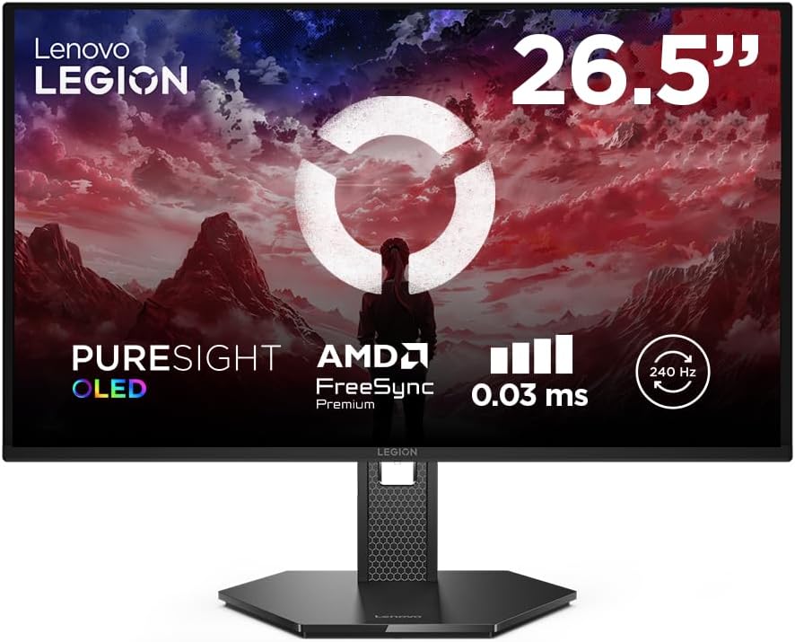 Lenovo Legion 27Q-10 QD-OLED | 26,5" Monitor Gaming PureSight QHD (2560X1440), 240Hz, 0.03 ms, HDMI 2.1, DP 1.4, AMD Freesync Premium, HDR10, VESA 100x100