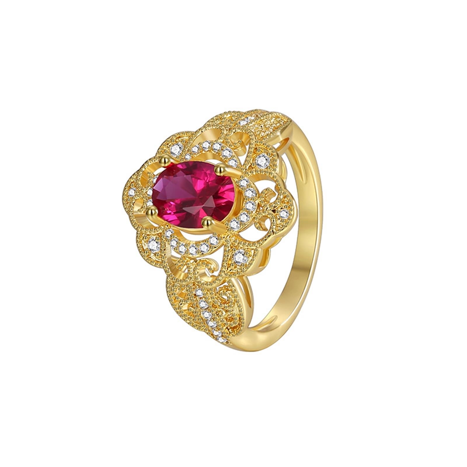 9 Karat/14 Karat/18 Karat Gelbgold Ring Laborgeschaffener Rubin Rot, Zierlicher Ring Elegant