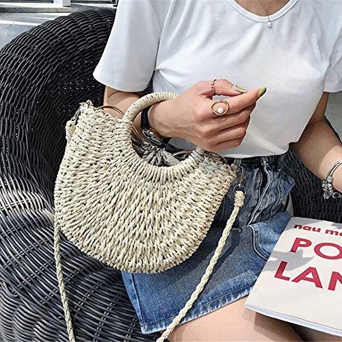 Shoulder Bags Handmade Half-Round Rattan Woven Straw Bag Summer Women Messenger Crossbody Bags Beach Handbag(Brass)3
