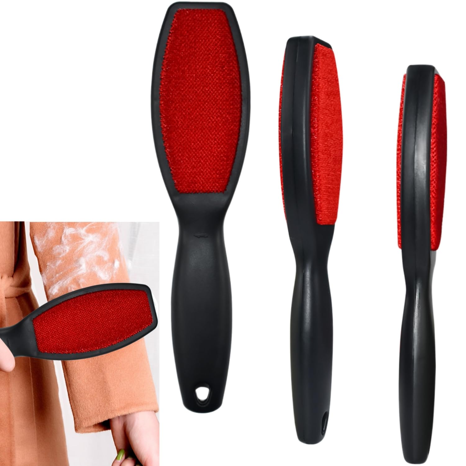 KLYKLL 3 Pack Double-Sided Lint Remover, Velvet Fabric Brush & Carpet Cleaner - Reusable Portable Pet Hair Remover for Clothes, Carpets and Travel