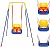 Toddler Swing Set 3-in-1 Baby Swing Seat for Kid with Foldable Metal Stand, Removable Guardrails and Backrest, for Garden, Backyard, Indoor and Outdoor