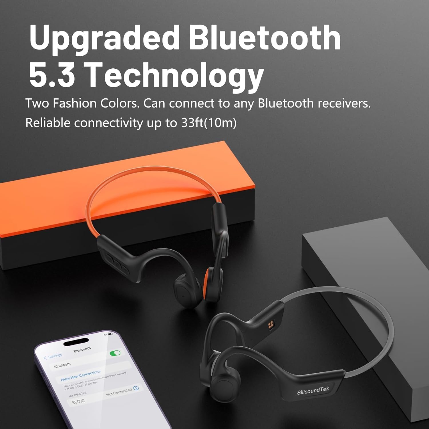 Cuffie a conduzione ossea, IPX7, impermeabili, wireless, Bluetooth, auricolari aperti, Bluetooth 5.3, microfono integrato, 10 ore di riproduzione per corsa, ciclismo, escursionismo