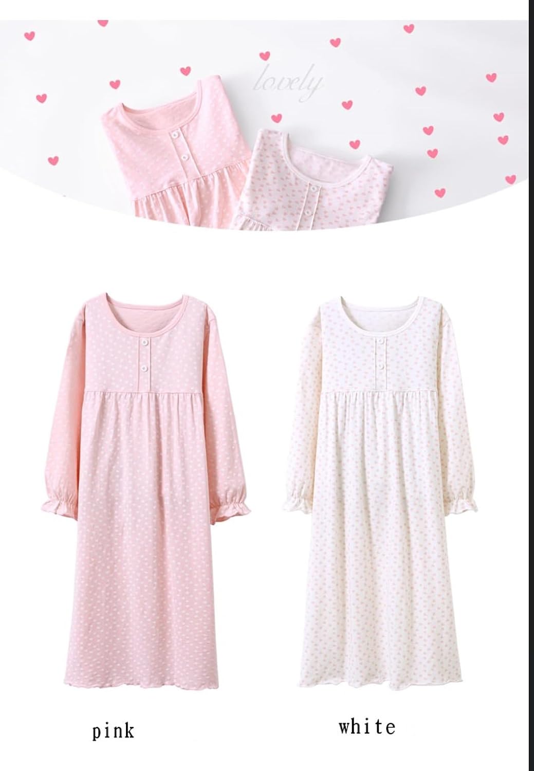 Girls' Princess Nightgowns Heart Print Sleep Shirts Cotton Sleepwear for 3-12 Years - Image 5