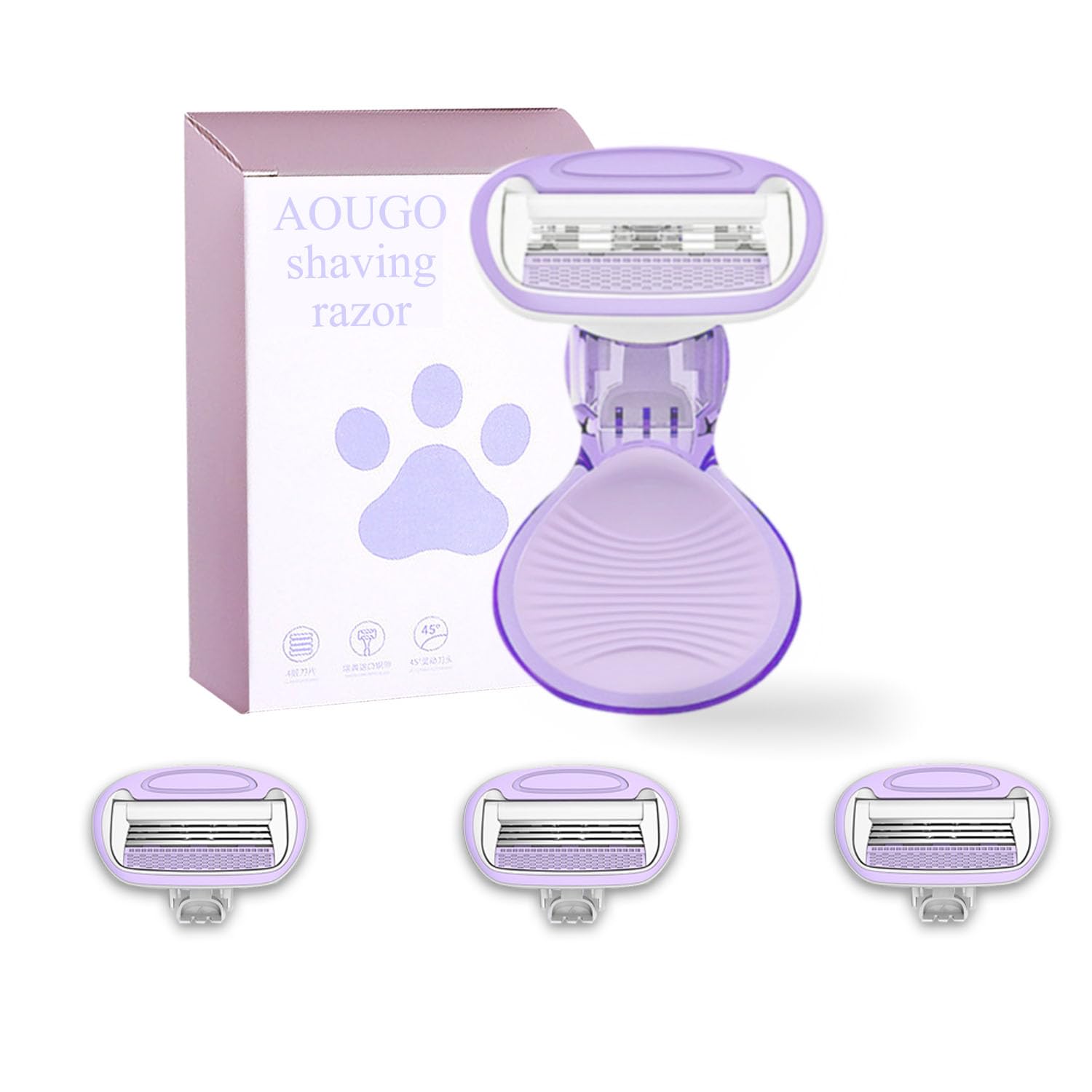 AOUGO Travel Essential Razor for Women, Purple 4 blade razor 3 refill Safety Mini Razor, Easy Replacement Lightweight & Compact (purple)