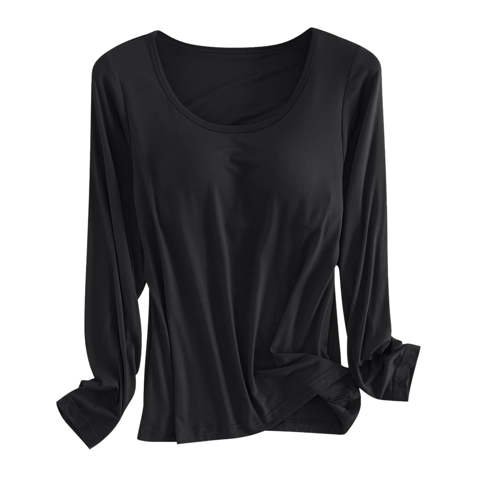 Camiseta con Sujetador Integrado para Mujer, Camisetas Acolchadas de Manga Larga, Blusas activas, Camisas Informales de Pijama Suaves para Entrenamiento Camiseta Mujer Graciosa