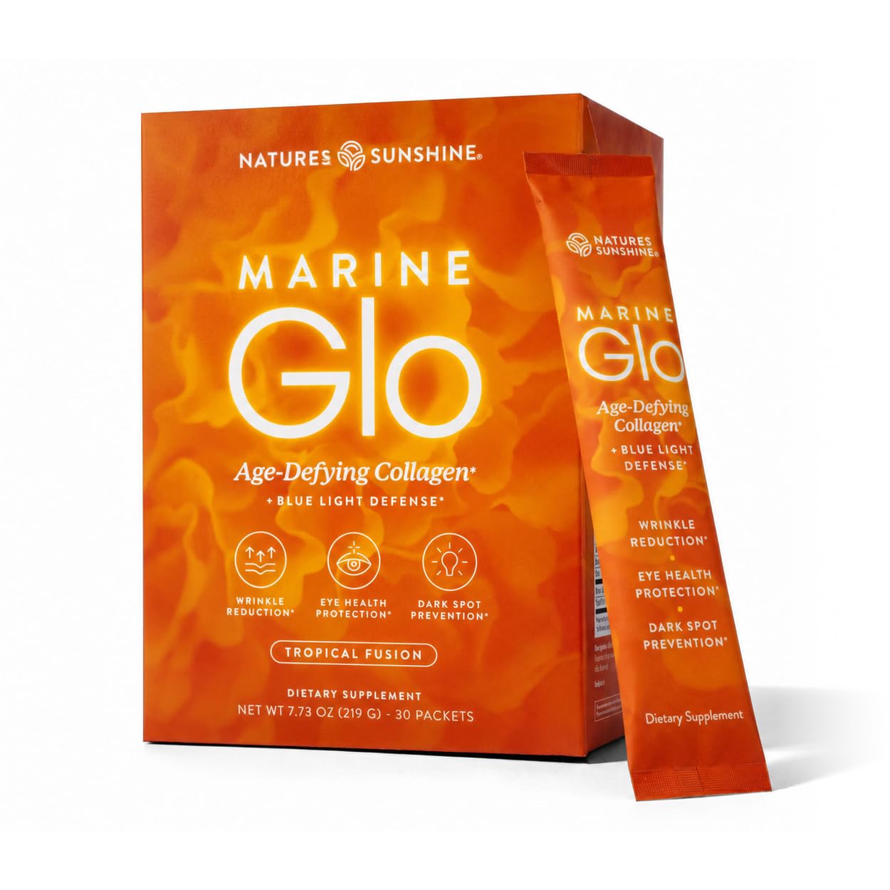 Nature's Sunshine Marine Glo Collagen - Defend Against Blue Light, Support for Skin & Eye Health, Reduce Wrinkles - 30 Stick Packs