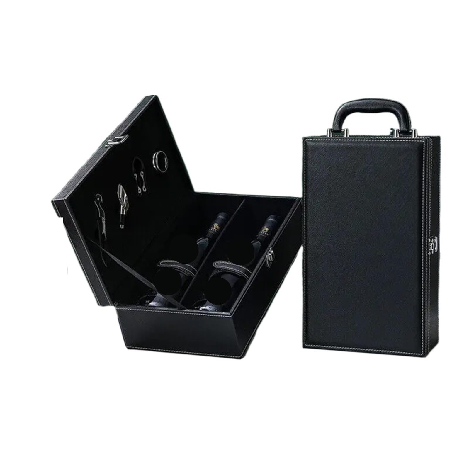 Caja de Cuero PU for Botellas Vino, Organizador Almacenamiento el hogar, Soporte Transportar, Caja, Tinto para Botellas de Vino(Black03)