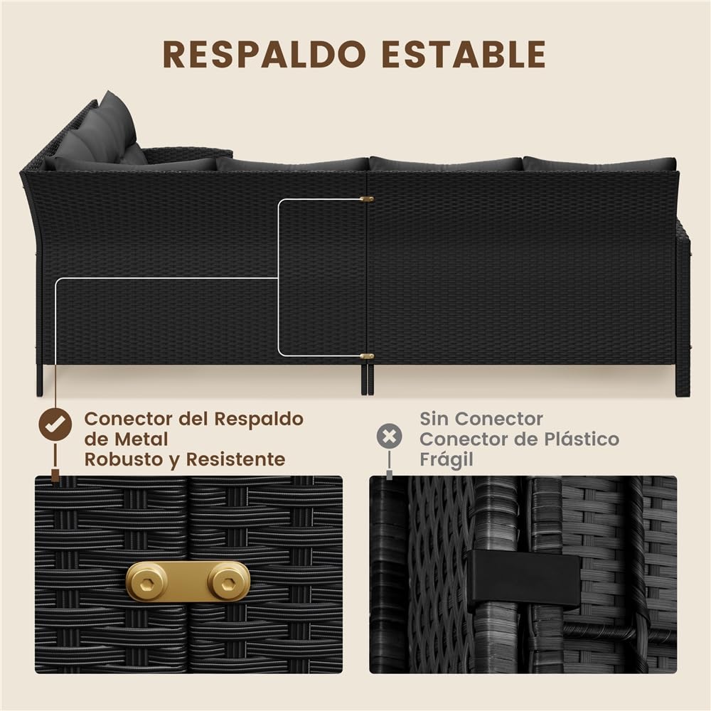 Yaheetech Juego de Muebles de Jardín 4 Piezas, Sofás de Ratán para Exterior con Mesa de Vidrio Templado Mesa y Sillas para Balcón Terraza Patio, Negro/Gris — view 8
