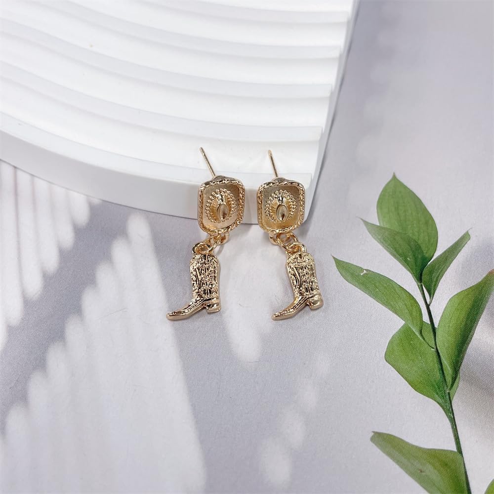 Western Cowgirl Boot Hat Dangle Drop Earrings for Women Vintage Cowboy Statement Dangling Studs Country Concert Outfit Concho Theme Party Fashion Jewelry - Image 2
