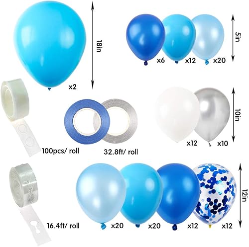 Miniatura 2 de RUBFAC Kit de arco de guirnalda de globos azules, serpentinas azules y blancas para decoración de fondo de ducha, boda, fiesta de cumpleaños