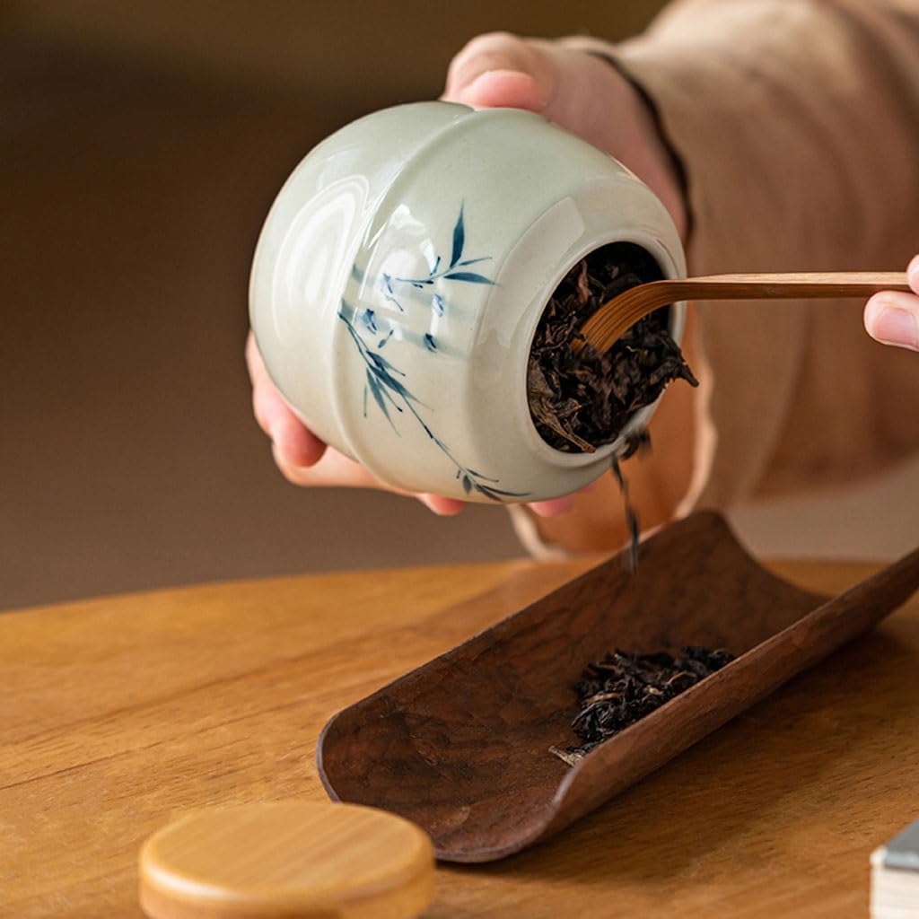 Caja de té pequeña olla de té azul y blanco pintada a mano con esmalte de almacenamiento estilo chino caja de té(A)