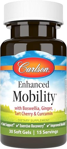 Carlson - Movilidad mejorada, soporte botánico de articulaciones, boswellia, cereza ácida, curcumina, jengibre, 30 cápsulas blandas