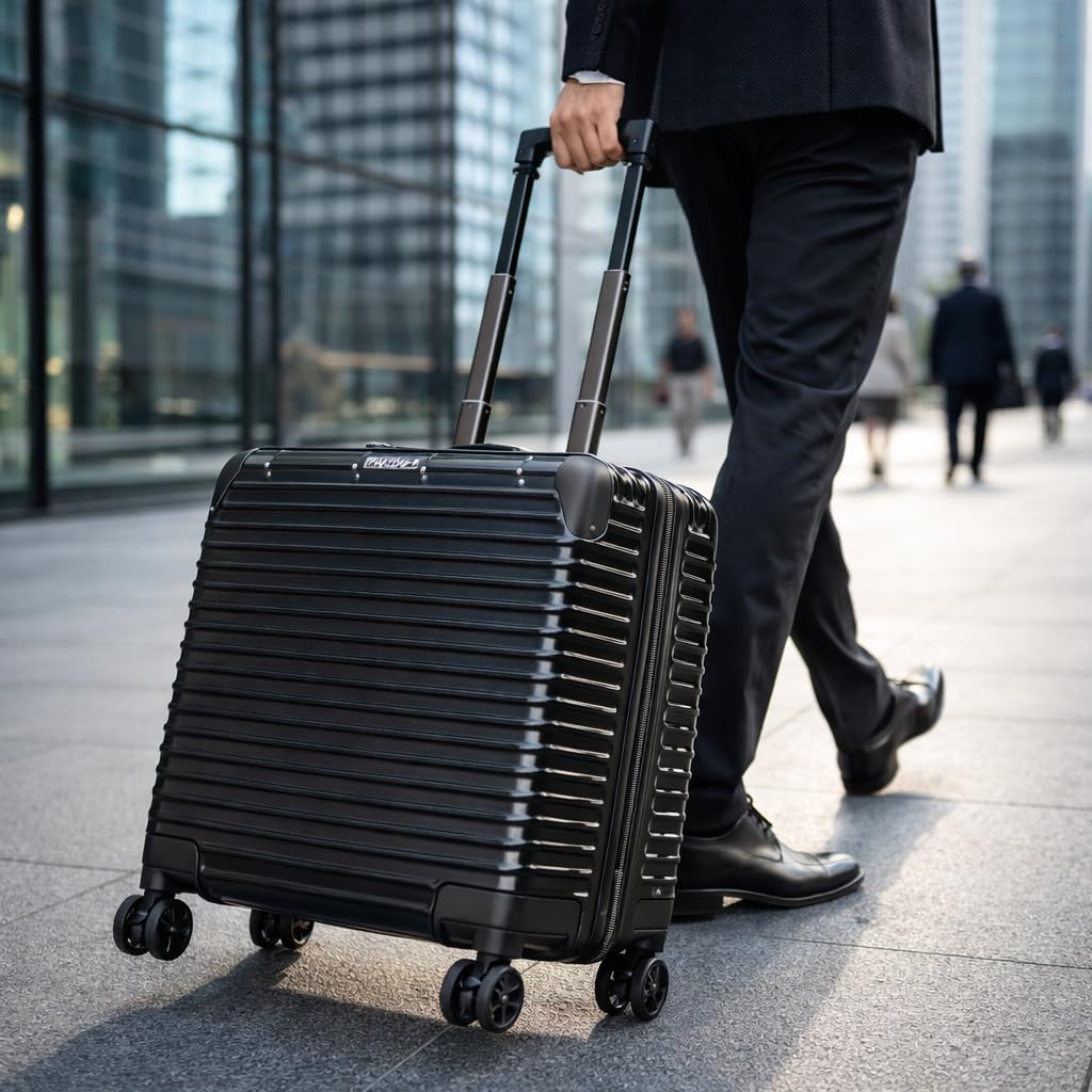 POSH Piloten Koffer Handgepäck Hartschale - Aluminium Rahmen & Schnappverschluss - 37L Business 45x43x25 cm Trolley 100% Polycarbonat - TSA Schloss, mit 4 Rollen