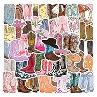 55PCS Cowboy Boots Stickers, Country Western Cowgirl Decals Vinyl Waterproof Sticker for Water Bottle Laptop Luggage Skateboard Guitar Scrapbook Phone Gifts for Teens Girls Adult (Multiple Colors-A)