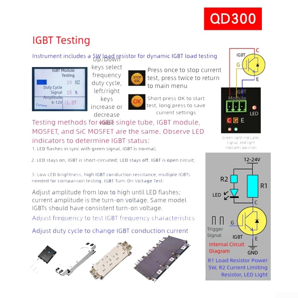 QD300 Probador de bobina de encendido automotriz y detector de fallos del actuador - Herramienta de diagnóstico del motor de 12V-24V para inyectores, solenoides, motores paso a paso
