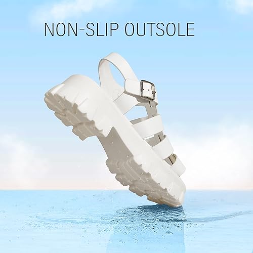 Miniatura 4 de LUCKY STEP Sandalias de cuña con plataforma para mujer, puntera abierta, correa de tobillo ajustable, tacón grueso