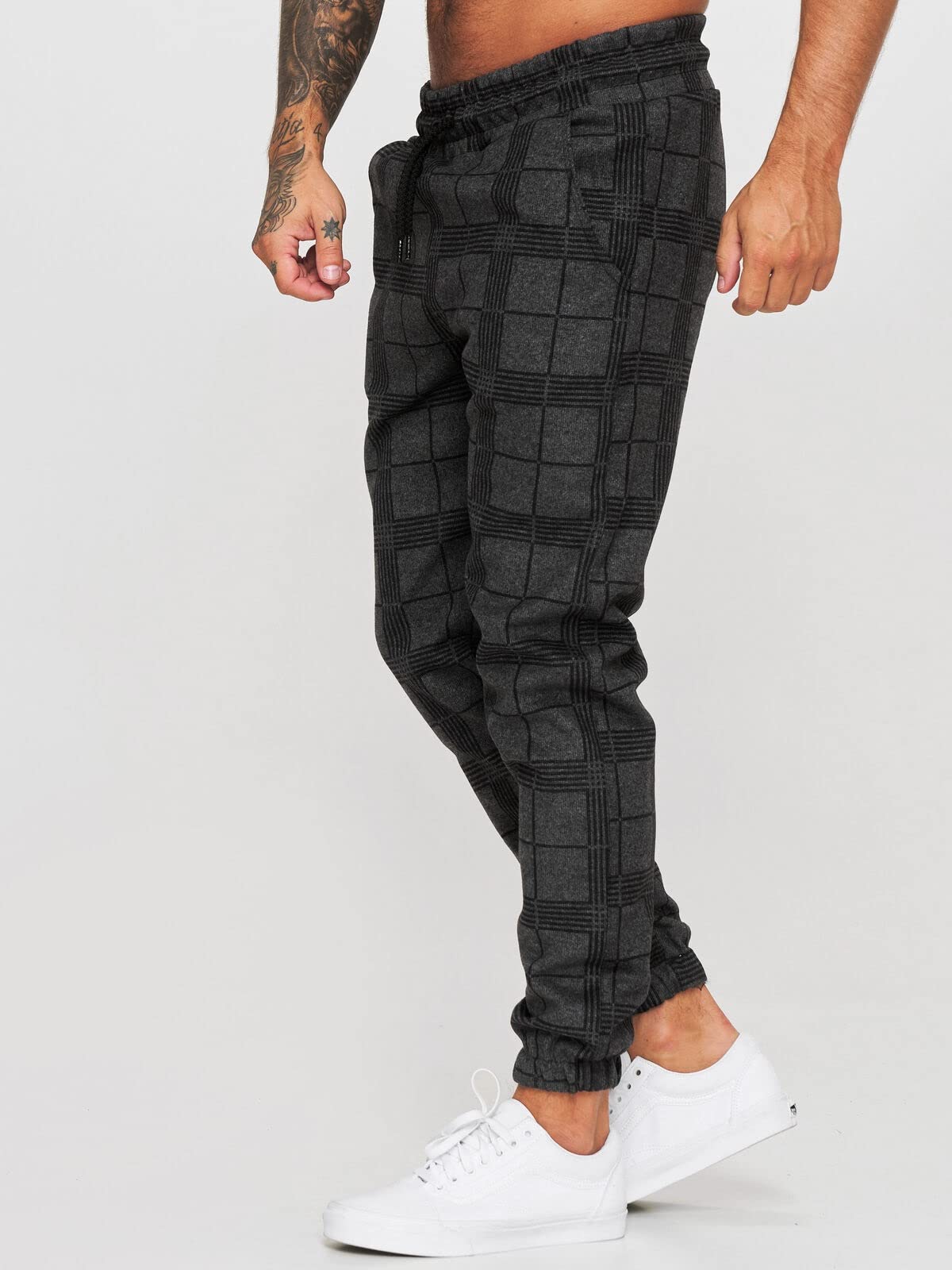 Bawełniane Spodnie Dresowe W Kratę Slim Fit Z Kieszeniami
