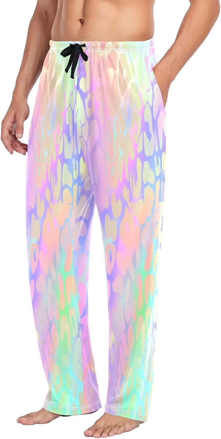 ALAZA Rainb Leopard Print Laser Cheetah Men's Pajama Pants Men Cotton Pajama Bottoms with Pockets, S