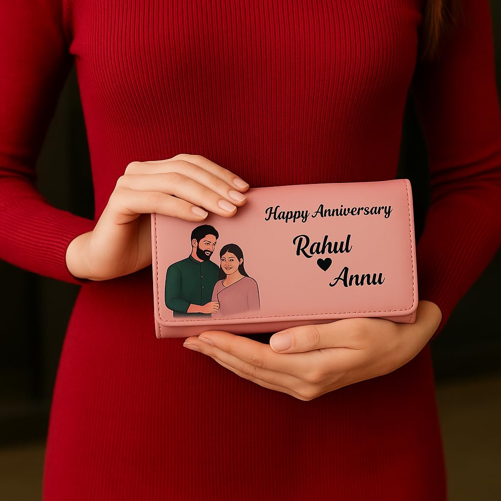 WEHATKE Personalized Anniversary & Wedding Wallet for Women – Custom Photo & Name Leather Purse Gift for Wife, Girlfriend, Bride – Romantic Couple Keepsake (Pink) 3