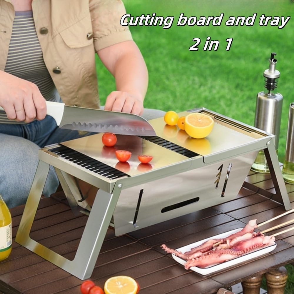 Parrilla de carbón Protable pequeña para exteriores: parrilla de carbón plegable Mini BBQ para acampar (paquete de 2) 3