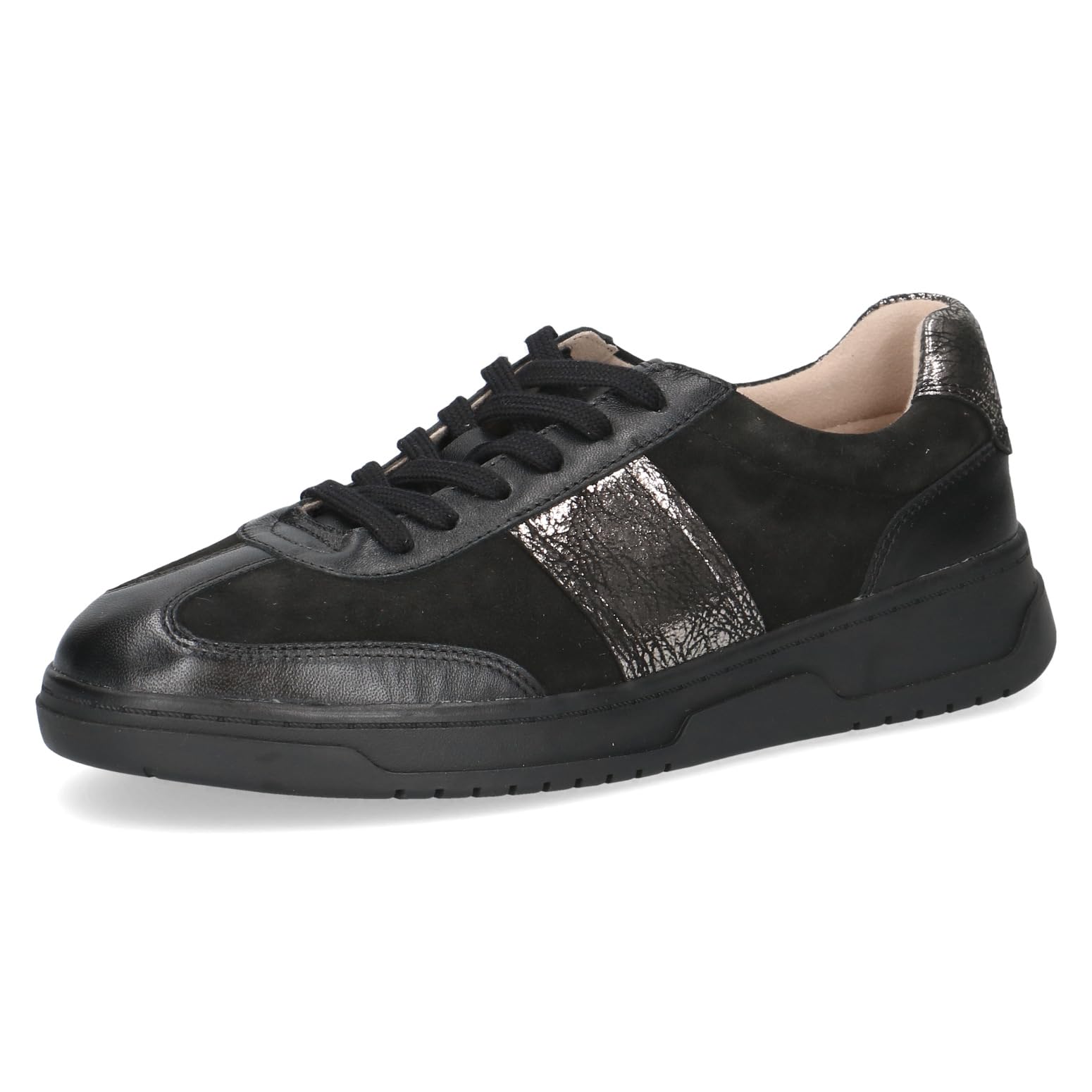 CAPRICE Women Sneakers Flat Leather Round, Black (Black Comb), 3.5 UK