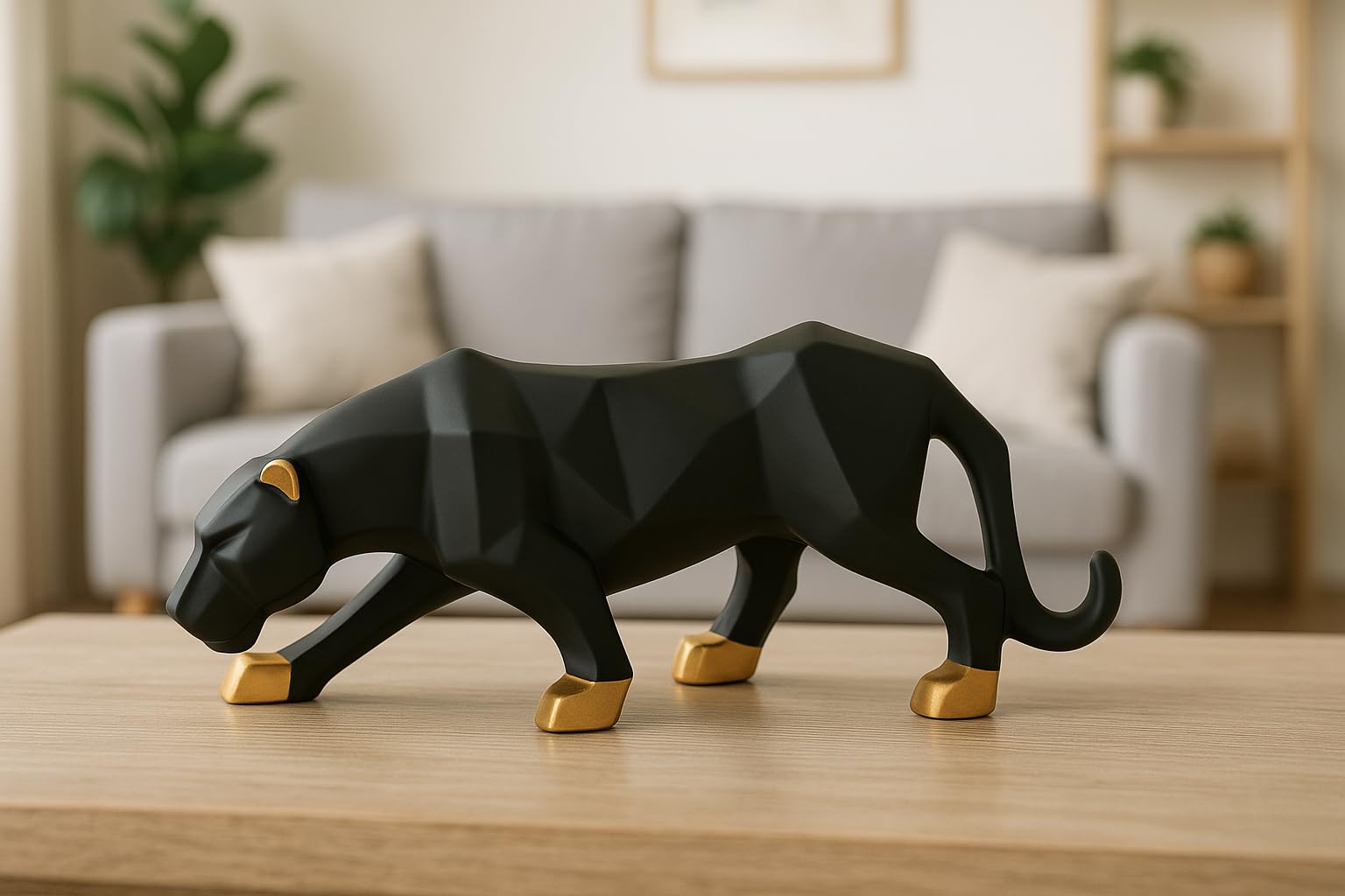 Black & Gold Panther Statue - Modern Home Decor -6