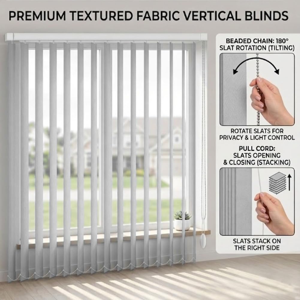 Blickdicht Vertikaljalousie Grau 200x180cm 220x300cm 80x80cm 280x260cm Lamellenvorhang Schienen-Lamellen-Set Sichtschutz Für Balkontür Tür Büro Inklusive Montagematerial(W220cm*H220cm)