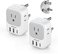 Vista 15 de Adaptador de enchufe de viaje para Italia, paquete de 2, adaptador de corriente TESSAN Italia con 4 tomacorrientes, 3 cargadores USB