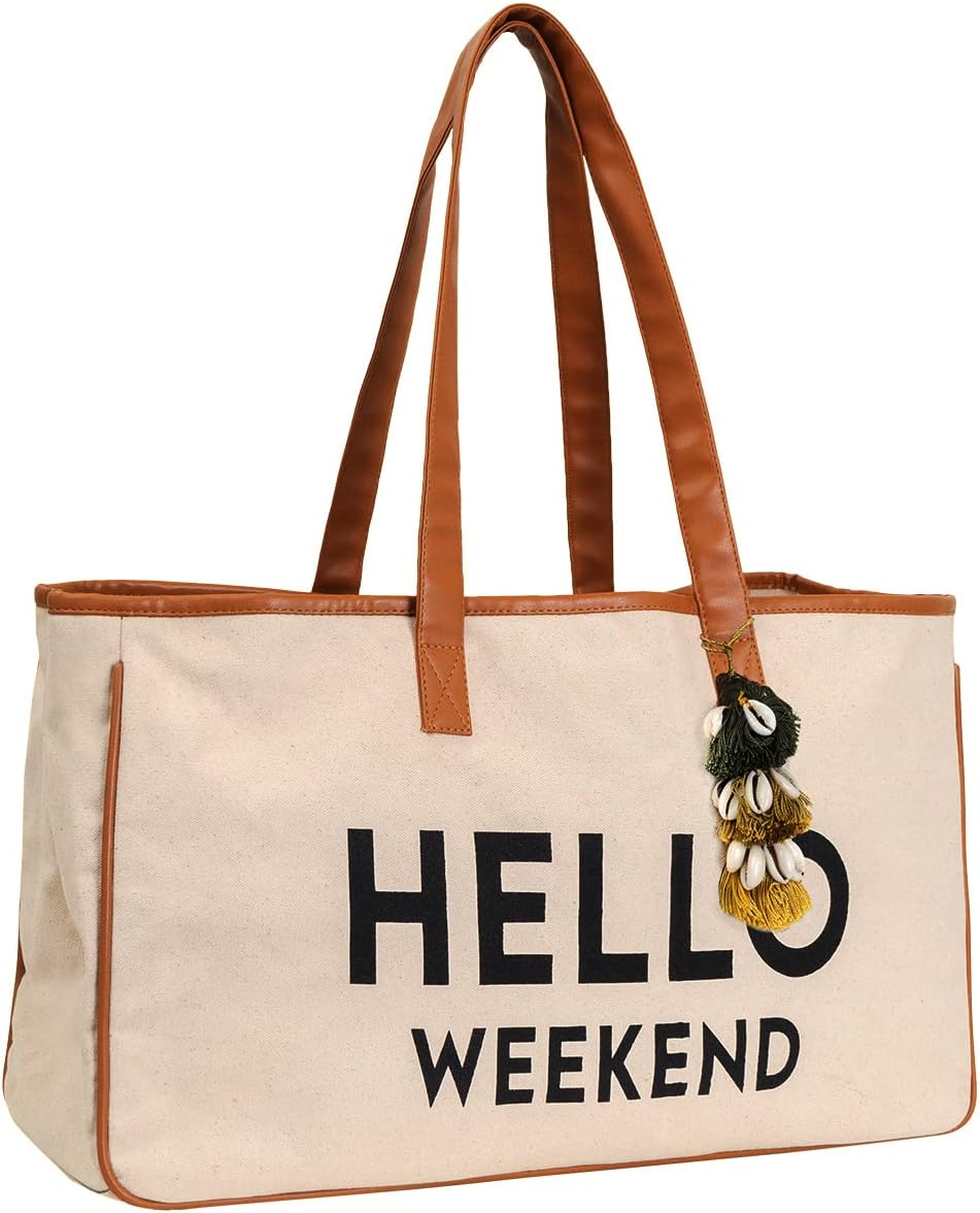 Funky Junque Large Canvas Beach Tote Bag for Women – 100% Cotton with Leather Straps, Ideal for Pool Days & Vacations