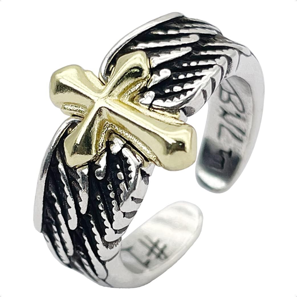 Adjustable Silver Viking Rune / Dragon / Snowflake / Angel Cross Open Ring