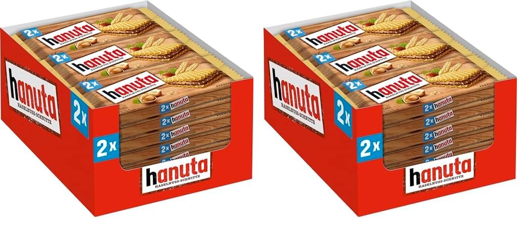 Hanuta 18x44g - Haselnuss-Schnitten mit knusprigen Waffeln (Packung mit 2)