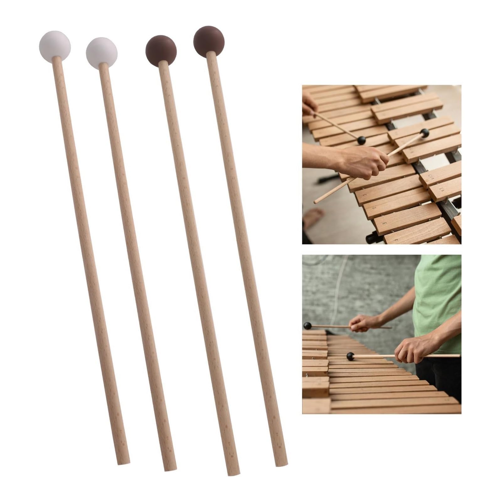 Marimba Mallets Palos de percusión martillo Marimba, mazos madera, mazo xilófono for rendimiento bloque, campana escenario, 2 uds(White)