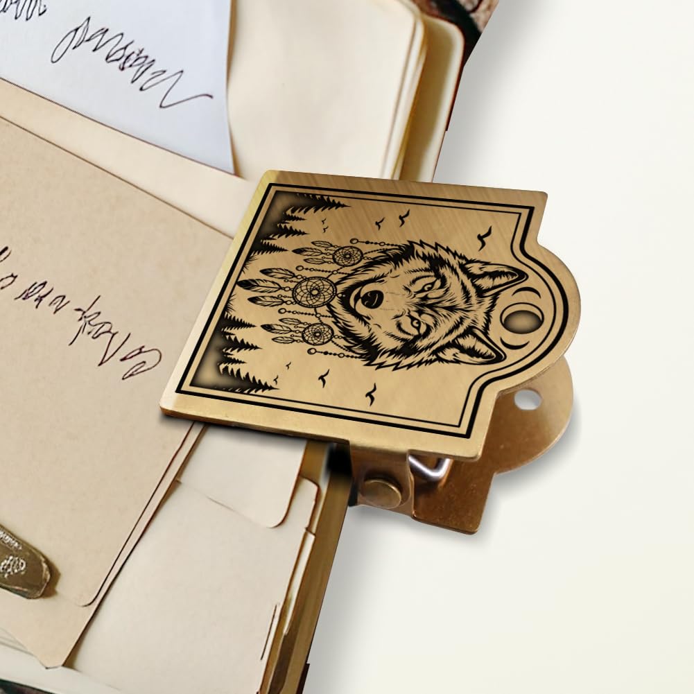 ANATTASOUL Dreamcatcher Wolf Brass Travel Journal Clip for Notebook