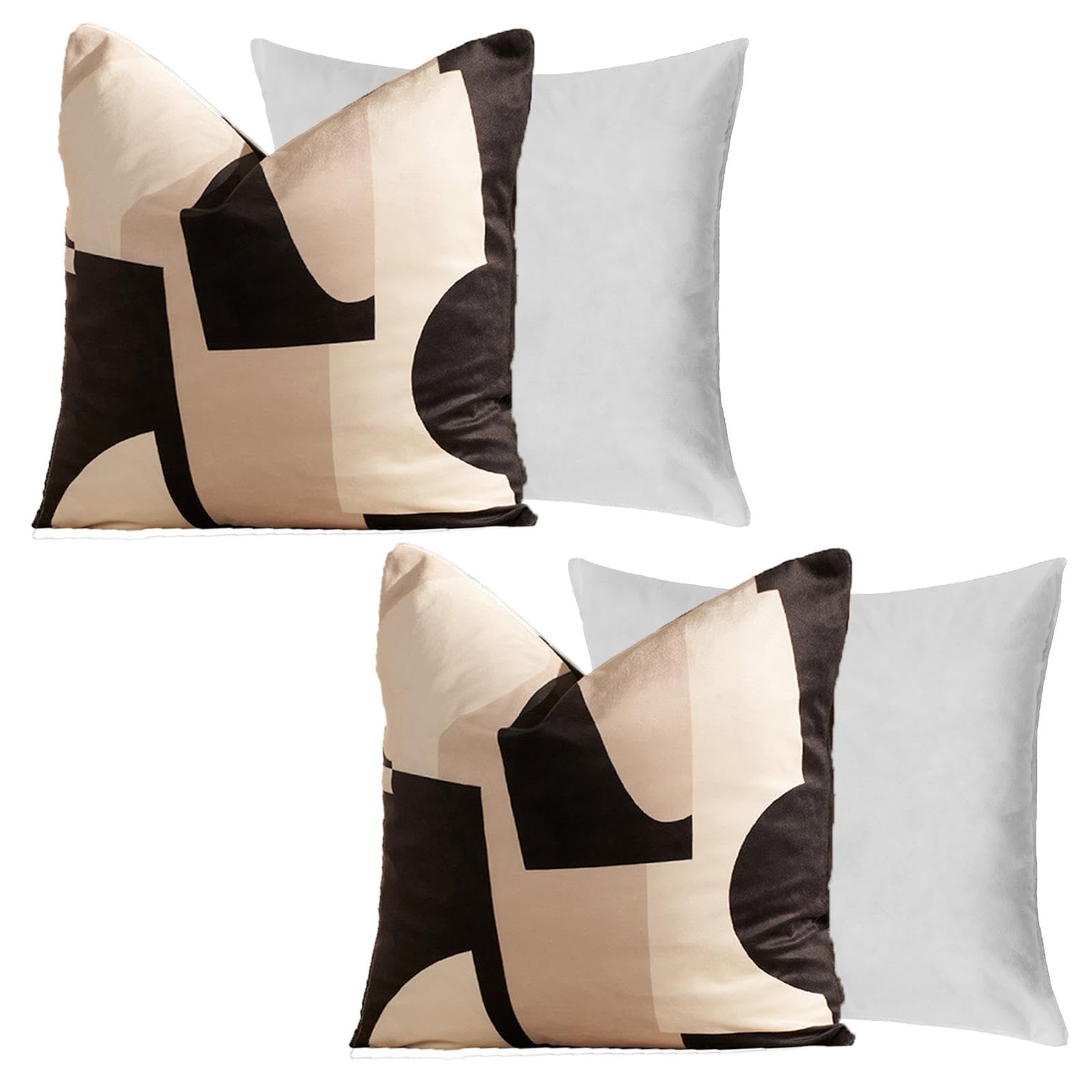 OHS Matt Velvet Cushions with Covers Included Abstract Geometric, Pack of 2 Throw Pillows Filled Cushion Covers Soft Comfy Bedroom Living Room Cushion Pads, Black/White