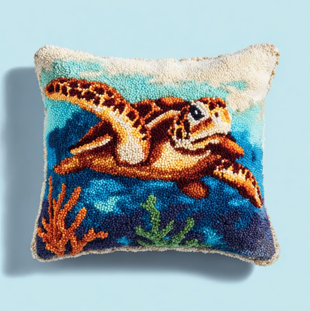 AxiangziK 43x43cm DIY Latch Hook Cushion Kit,sea Turtle